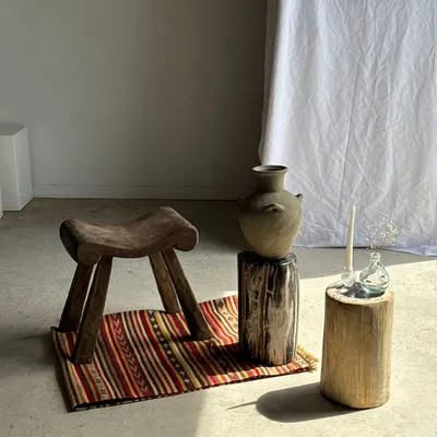 Autres tables  - Table d'appoint en bois pétrifié cœur noir écorce blanche H39 D23 - OFFICE OBJETS