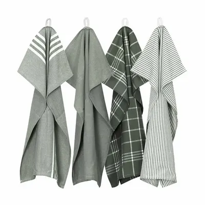 Torchons textile - Torchon de cuisine recyclé Recycling , 4 motifs , Olive/Beige 50x70cm - BY WILLE