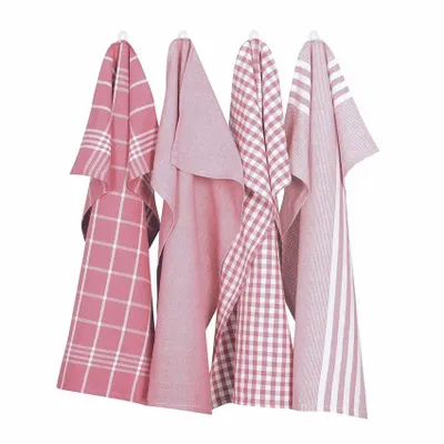 Tea towel - Torchon de cuisine recyclé Recycling , 4 motifs , Rose/Blanc 50x70cm - BY WILLE