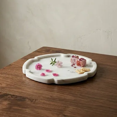 Objets de décoration - Planche en marbre blanc avec contour, pétales - BE HOME