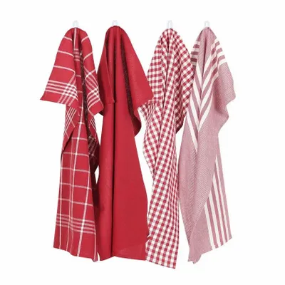 Tea towel - Torchon de cuisine recyclé Recycling , 4 motifs , Rouge/Beige 50x70cm - BY WILLE