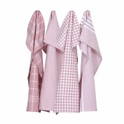 Torchons textile - Torchon de cuisine recyclé Recycling , 4 motifs , Rose C/Blanc 50x70cm - BY WILLE