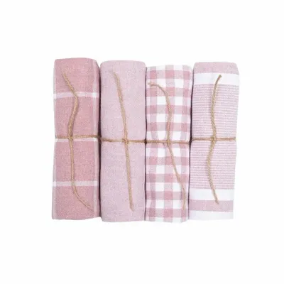 Torchons textile - Torchon de cuisine recyclé Recycling , 4 motifs , Rose C/Blanc 50x70cm - BY WILLE