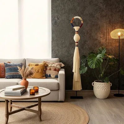 Autres décorations murales - Totem solitaire : objet sculptural sur pied fait main - SARMAL DESIGN
