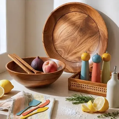 Platter and bowls - Vosso acacia salad bowls - BE HOME