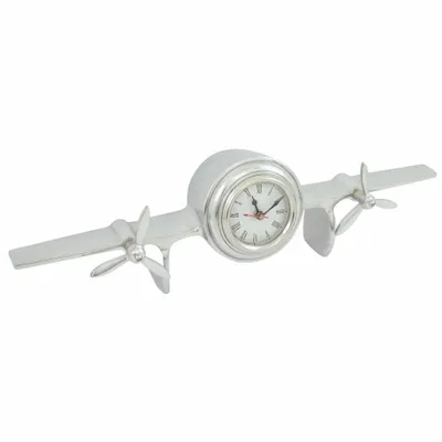 Clocks - Desk clock 2 propellers plane, in aluminium, nickel finish, 19''2/3 - TRADE WINDS