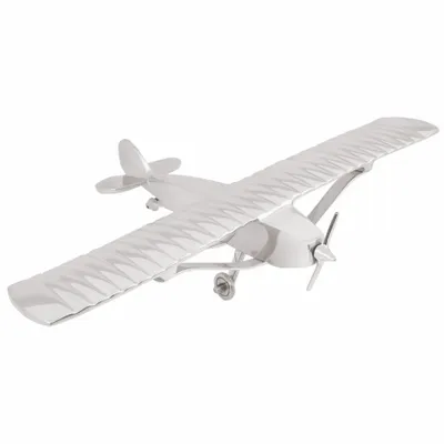 Decorative objects - Propeller plane, in aluminium, nickel finish, 20" - TRADE WINDS