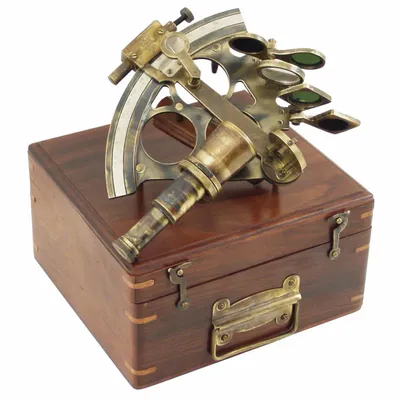 Decorative objects - Sextant in old wooden box, 8" - TRADE WINDS