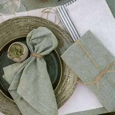 Table linen - SERVIETTE RECYCLÉE 2-PACK ELIN, VERT/BLANC 45x45cm - BY WILLE