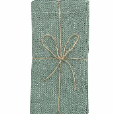Table linen - SERVIETTE RECYCLÉE 2-PACK ELIN, VERT/BLANC 45x45cm - BY WILLE