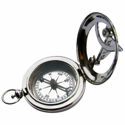 Decorative objects - Nickel finish sundial mounted onto a pocket compass, delivered in vlevet pouch, diam. 1"3/4 - TRADE WINDS