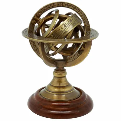 Objets de décoration - Sphere armillaire, base bois laiton vieilli, H.12 cm - TRADE WINDS