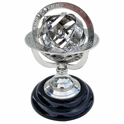 Objets de décoration - Sphere armillaire nikelee, base bois, H.12 cm - TRADE WINDS