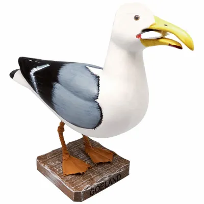 Sculptures, statuettes et miniatures - Goeland tenant poisson en bois, 24 cm (UV2) - TRADE WINDS
