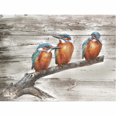 Tableaux - Tableau martins pêcheurs sur base bois 33x25 cm (pin) - TRADE WINDS