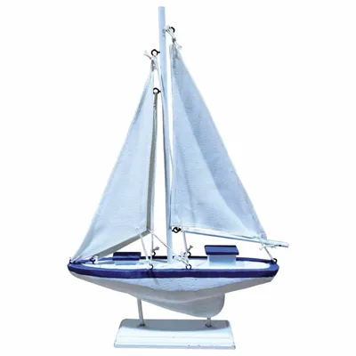 Objets de décoration - Voilier stylisé blc-bleu en bois, L. 23 cmxH.36.5cmxl.4.5 cm - TRADE WINDS