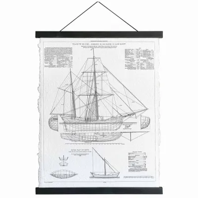 Autres décorations murales - Toile parchemin 2 navires XIXe, 35,5 x 46 cm - TRADE WINDS