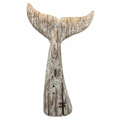 Decorative objects - Whale tail with driftwood finish, H. 14" x W. 8" - TRADE WINDS