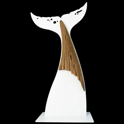 Objets de décoration - Queue de baleine en métal blanc et bois, H. 48 cm x larg. 26 cm - TRADE WINDS