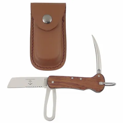 Knives - Sailors wooden and 420 stainless steel knife, leather pouch - TRADE WINDS