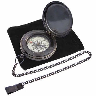 Objets de décoration - Boussole chemin de fer laiton vieilli, Ø 6.7 cm av chainette ds étui velours - TRADE WINDS