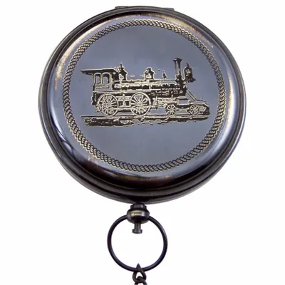 Objets de décoration - Boussole chemin de fer laiton vieilli, Ø 6.7 cm av chainette ds étui velours - TRADE WINDS