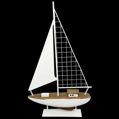 Decorative objects - White and wood sailboat, H. 12" x W. 7" - TRADE WINDS