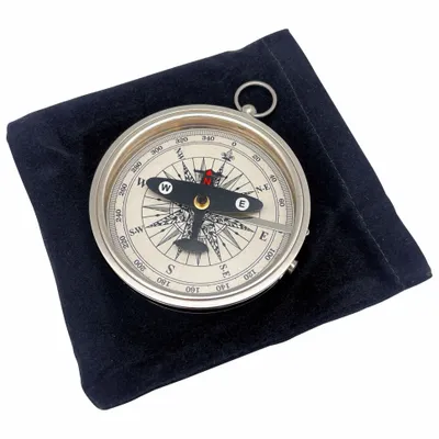 Decorative objects - Nickel finish Aviation compass with velvet pouch D. 3" - TRADE WINDS