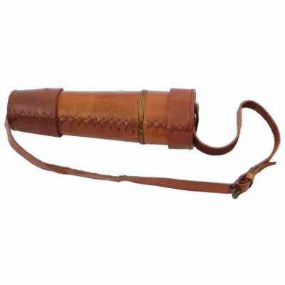 Objets de décoration - Longue vue en cuir, finition laiton vieilli - L. 43 cm - TRADE WINDS