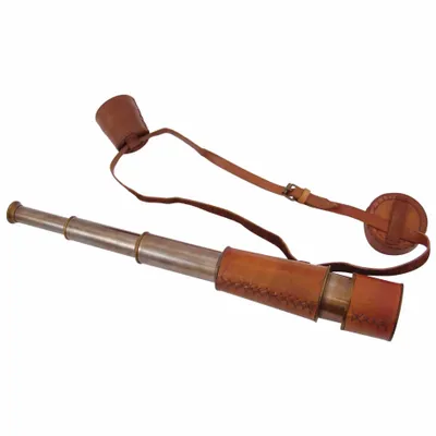 Objets de décoration - Longue vue en cuir, finition laiton vieilli - L. 43 cm - TRADE WINDS