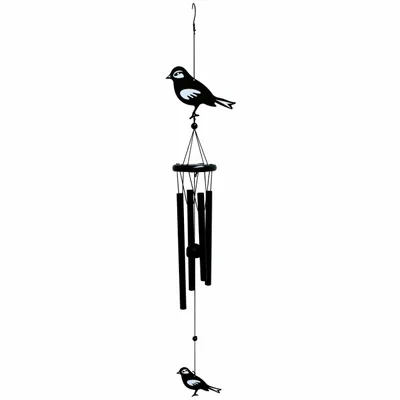 Ornaments - Wind chimes black and white métal bird, 4 tubes, H : 29"1/2 x diam. 4"3/4 - TRADE WINDS