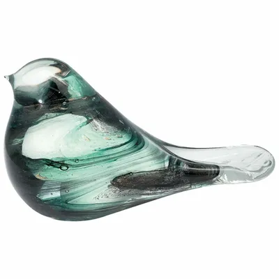 Objets de décoration - Oiseau vert et anthracite pailleté dore en verre, L : 15 cm - TRADE WINDS