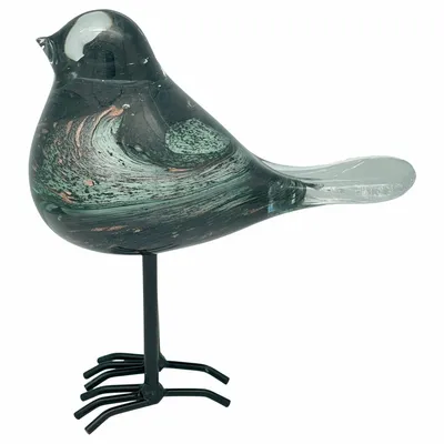 Objets de décoration - Oiseau vert et anthracite pailleté dore en verre sur pieds, H : 18 cm - TRADE WINDS