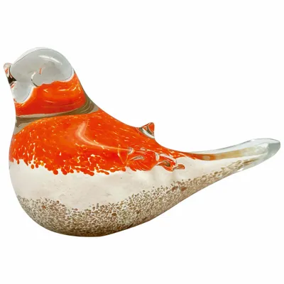 Objets de décoration - Oiseau orange et blanc pailleté dore en verre, L : 15 cm - TRADE WINDS