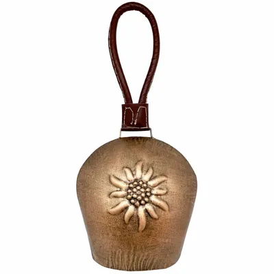 Objets de décoration - Cloche métal vieilli Edelweiss attache cuir 14 x 14 cm - TRADE WINDS