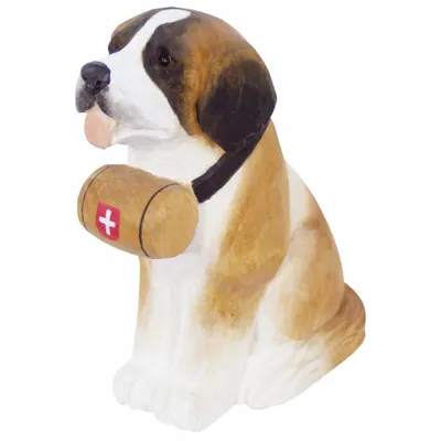 Sculptures, statuettes et miniatures - Chien Saint Bernard en bois sculpté, H.15 cm - TRADE WINDS