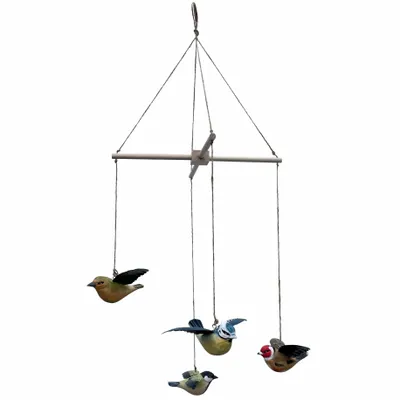 Children's decorative items - 4 wooden and métal birds mobile diam. 15" - TRADE WINDS