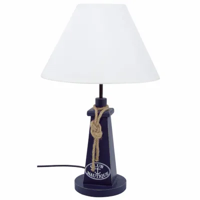 Table lamps - Wooden ''Club Nautique'' lamp, blue color, with rope and lampshade, H. 19''7/10 - TRADE WINDS