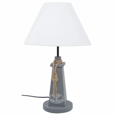 Lampes à poser - Lampe Club Nautique de coul. grise, en bois avec cordage - H : 50 cm - Ampoule E27 - TRADE WINDS