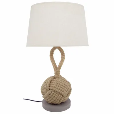 Table lamps - Monkey fist knot lamp with wooden base, H. 22'' - TRADE WINDS