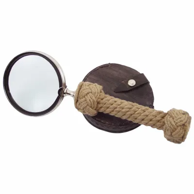 Autres fournitures bureau  - Loupe, laiton nickelé, manche cordage, diam.10 cm, L. 30 cm (livrée av étui cuir ) - TRADE WINDS