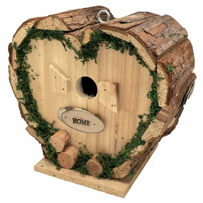 Ornaments - Heart nest house in fir wood, diam.1", H : 8" x l. 8"1/2 x depth 4"3/4 - TRADE WINDS