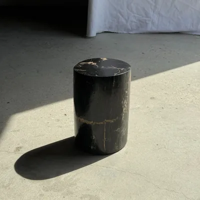 Coffee tables - Small side table in black petrified wood with streaks and beige low si - OFFICE OBJETS