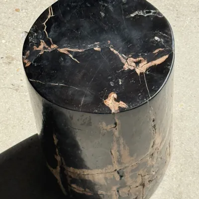Coffee tables - Small side table in black petrified wood with streaks and beige low si - OFFICE OBJETS