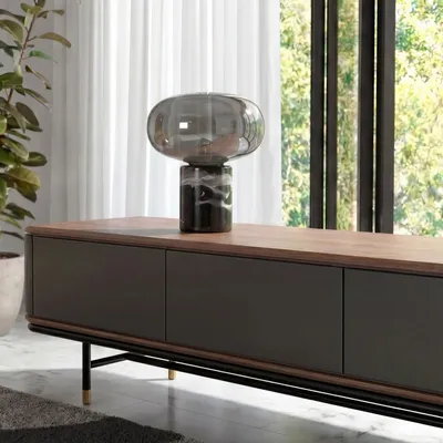 Table lamps - Table lamp in grey smoked mirror-effect glass and porcelain marble - ANGEL CERDÁ