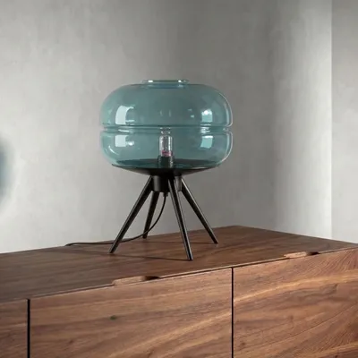 Table lamps - Blue glass and black steel table lamp - ANGEL CERDÁ