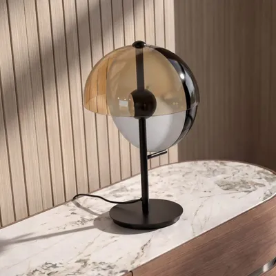 Lampes à poser - Lampe de table en verre fumé ambre et acier noir et blanc avec base en acier noir - ANGEL CERDÁ