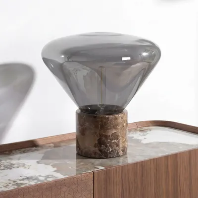 Table lamps - Table lamp in grey smoked mirror-effect glass and porcelain marble - ANGEL CERDÁ