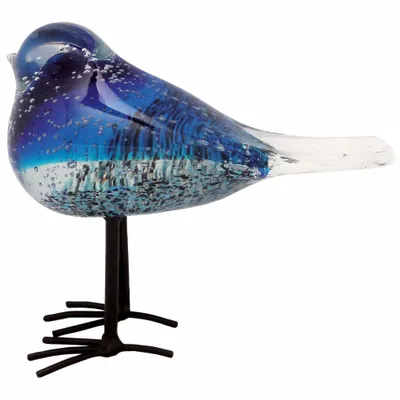 Decorative objects - Blue glass bird golden sparkles and bubbles on métal feet H : 5" - TRADE WINDS