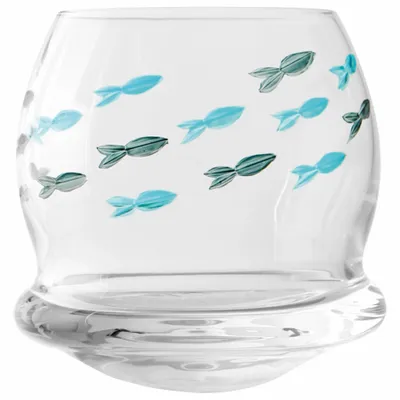 Glass - Rocking glass, blue fishes, H : 3''1/7, set of 4 - TRADE WINDS